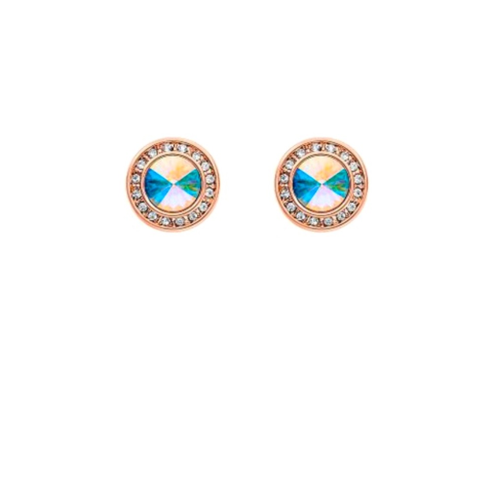Rose Goldtone Aurora Borealis Halo Stud Earrings